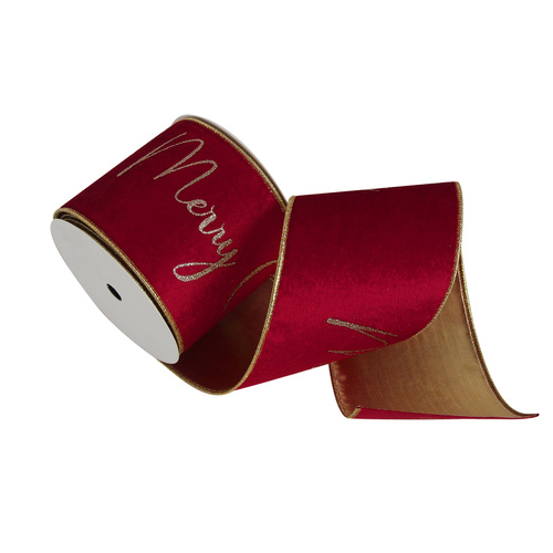 Red Velvet Ribbon w/ Glitter Merry Christmas