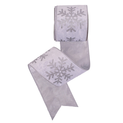 White Velvet Ribbon w/ Silver Glitter Snowflakes