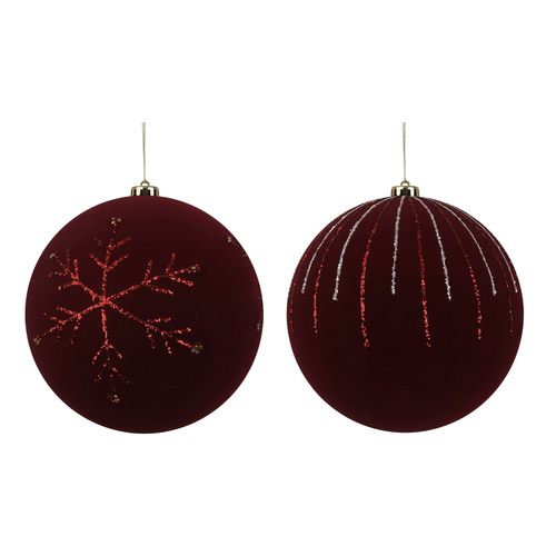Burgundy Flocked Ball W/Handpainted Finish