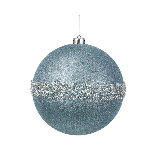 Arctic Blue Glitter Bauble W/Beaded Details