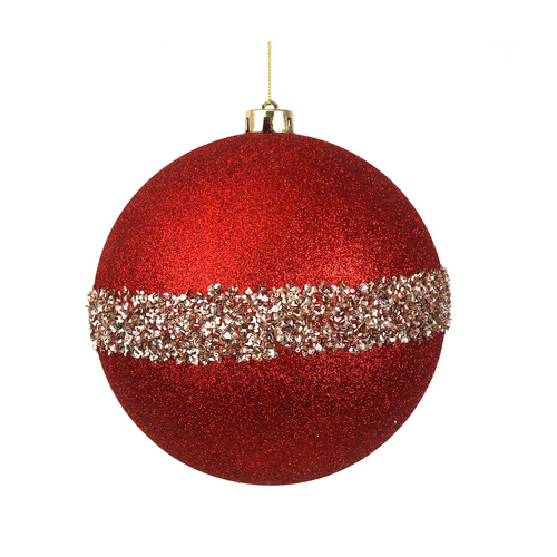 Red Glitter Ball W/Champagne Beaded Details