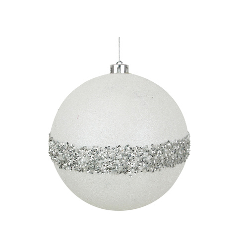 White Glitter Ball W/Beaded Details