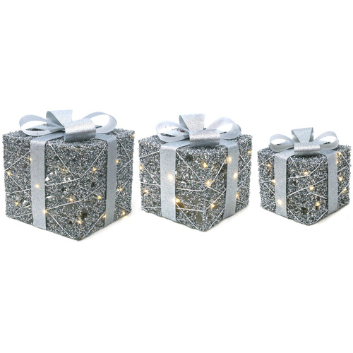 Led Light Up Silver Gift Boxes