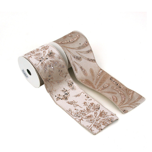Champagne Velvet Ribbon W/Glitter Assorted Styles
