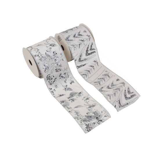 Ivory Velvet Ribbon W/Glitter Assorted Styles
