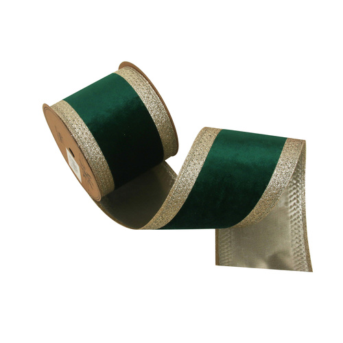 Emerald Green Velvet Ribbon W/Champagne Edging