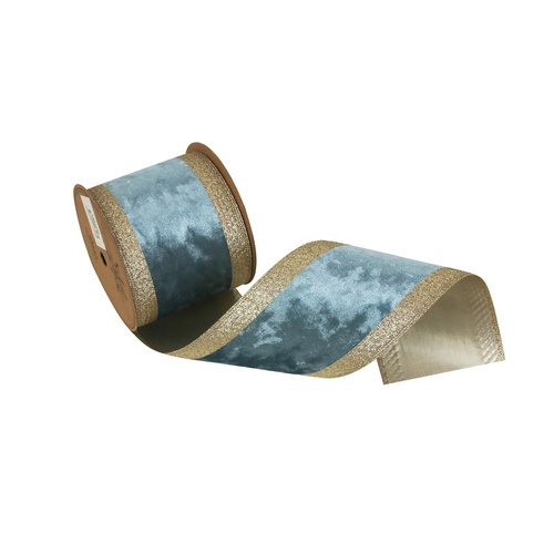Sky Blue Velvet Ribbon W/Champagne Edging