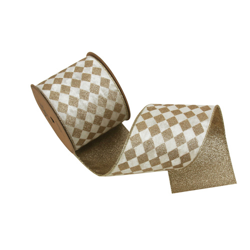 Ivory & Champagne Glitter Check Ribbon