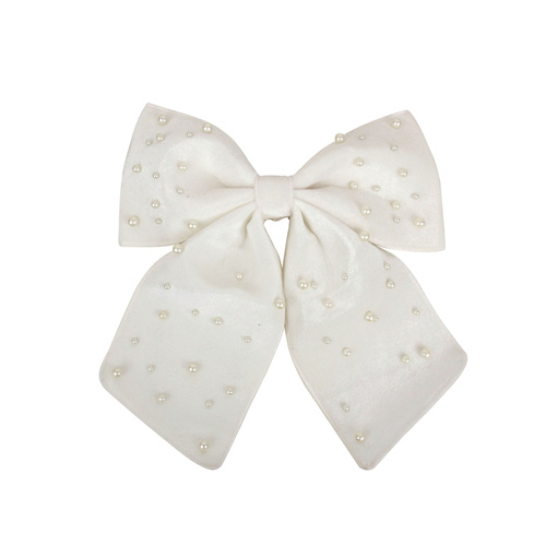 Ivory Velvet Bow W/Pearl Details