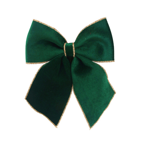 Emerald Green Velvet Bow W/Champagne Edging