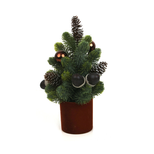 Mini Decorated Christmas Tree In Chestnut Flocked Pot
