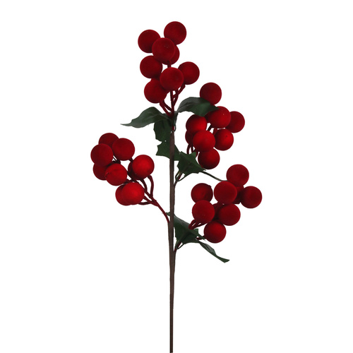 Flocked Red Berries W/Leaves