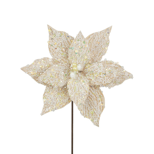 Ivory Velvet W/Pearl Details Poinsettia