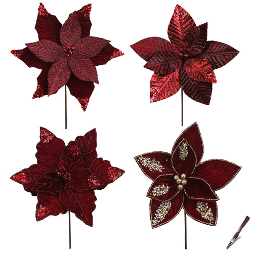 Mulled & Merry Burgundy Velvet Poinsettias 