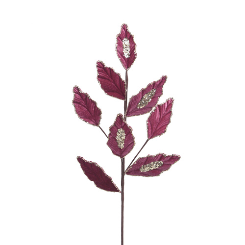 Plum Pink Leaf Stem W/Champagne Glitter Details