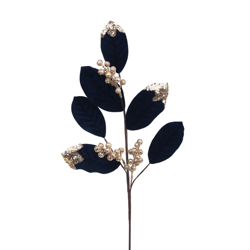 Midnight Blue Velvet Leaf W/Champagne Glitter