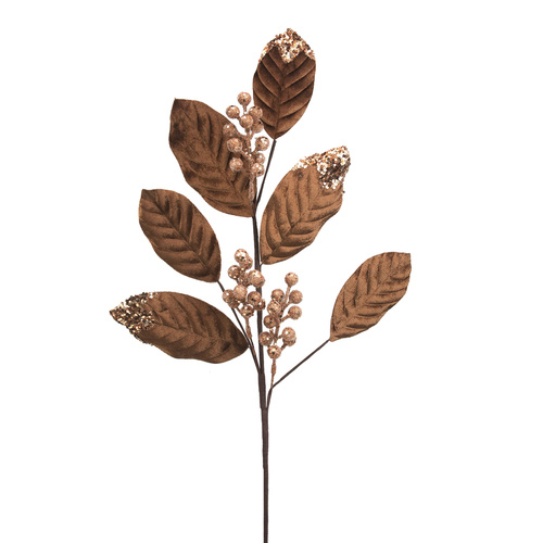 Brown Velvet Leaf & Berry Stem