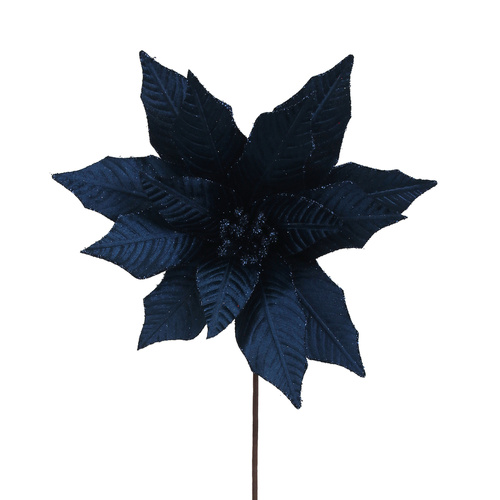 Midnight Blue Velvet Poinsettia W/Glitter 
