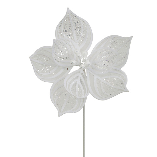 White Lace Poinsettia W/Glitter Details 