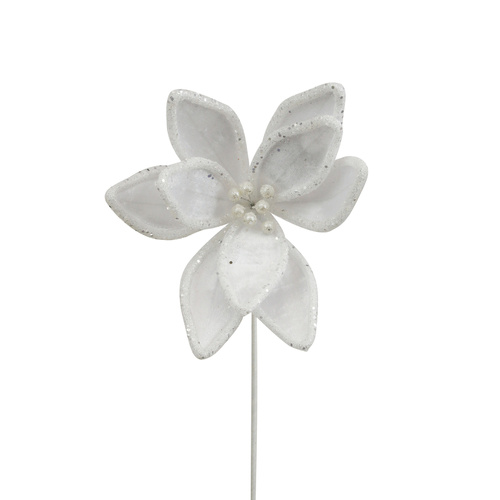 White Velvet Poinsettia W/Glitter Details