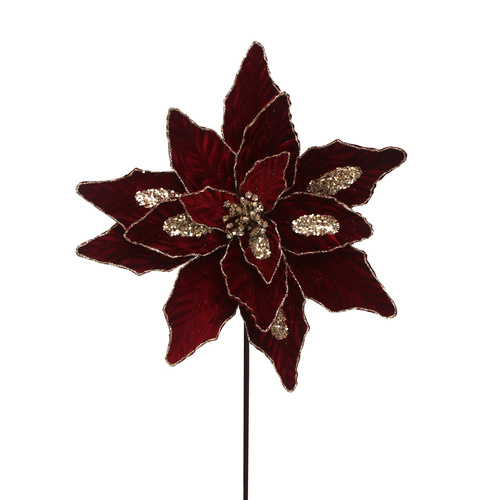 Burgundy Velvet Poinsettia W/Glitter Details 