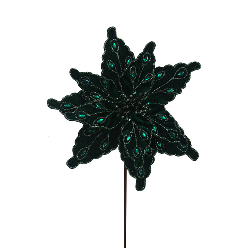 Emerald Green Poinsettia W/Jewels