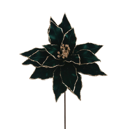 Emerald Velvet Poinsettia W/Glitter Details