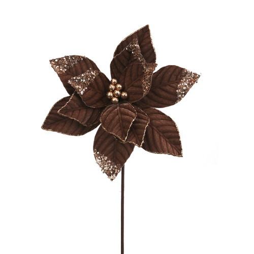 Mocha Velvet Poinsettia W/Glitter Finish