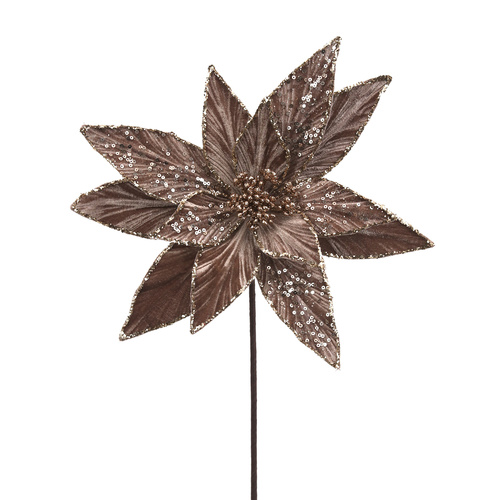 Mocha Velvet Poinsettia W/Glitter Details 