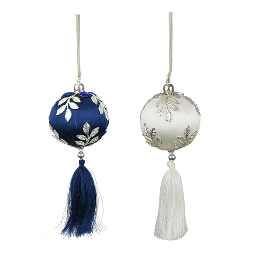 Ball W/Tassel White & Navy Blue