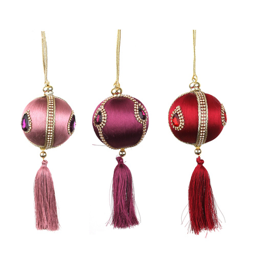 Balls W/Tassel Rose Pink, Plum Purple, Cherry