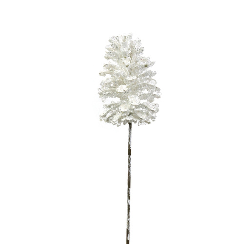 White Crystal Pinecone On Stem