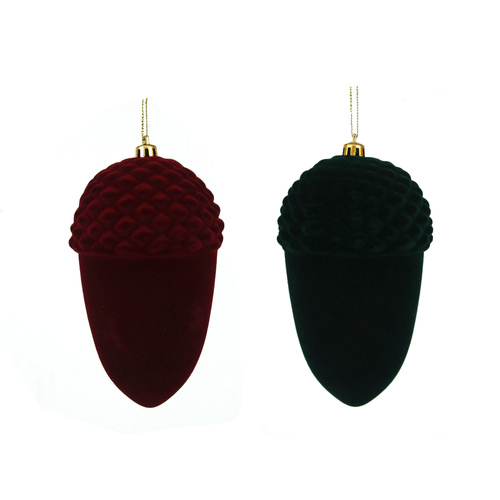 Flocked Acorn Emerald Green & Burgundy