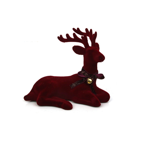 Burgundy Flocked Sitting Reindeer