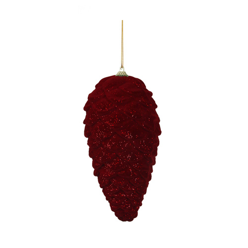Burgundy Flocked Pinecone