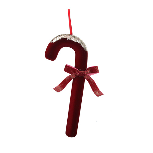 Burgundy Velvet Candy Cane W/Rose Glitter