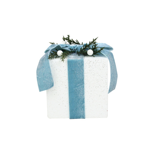 White Glitter Giftbox W/Pale Blue Ribbon