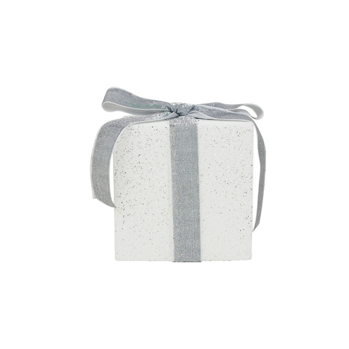 White Glitter Gift Box W/Silver Ribbon