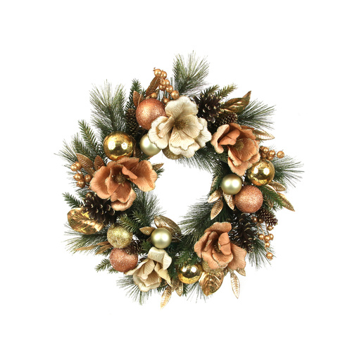 Gold Magnolia Decorated Wreath