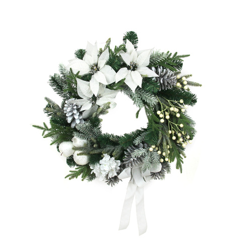White Poinsettia Decorated Wreath