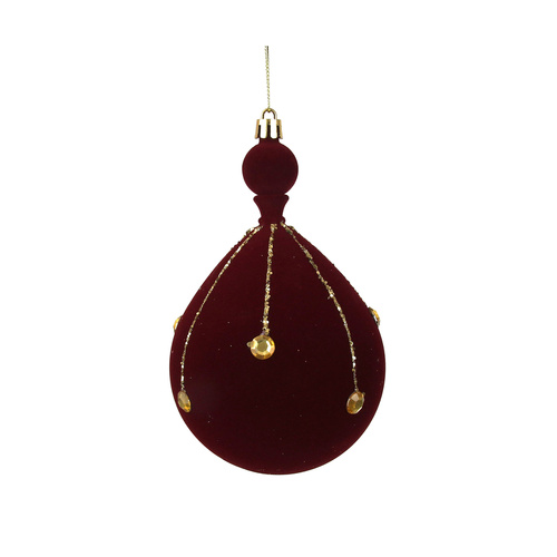 Burgundy Flocked Drop W/Glitter Details