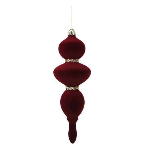 Red Flocked Finial W/Glitter Details
