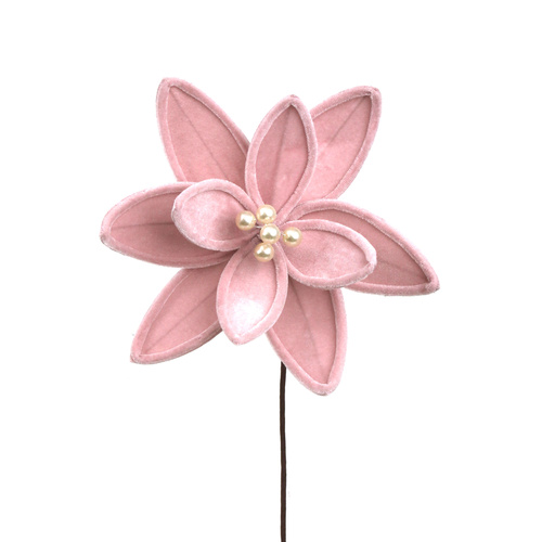 Pink Velvet Poinsettia With Pearls Stem