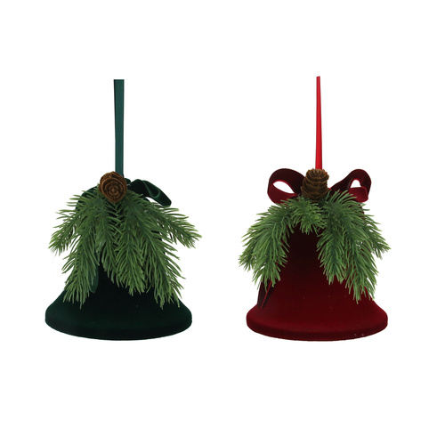 Flocked Burgundy & Emerald Bells