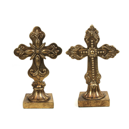 Antique Gold Polyresin Crucifix Tabletop