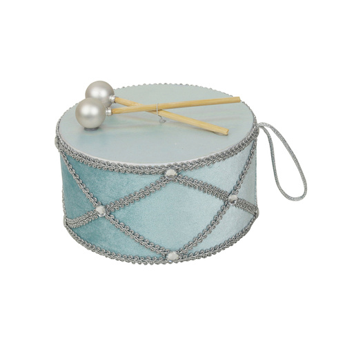 Pale Blue Velvet Drum W/Silver Details