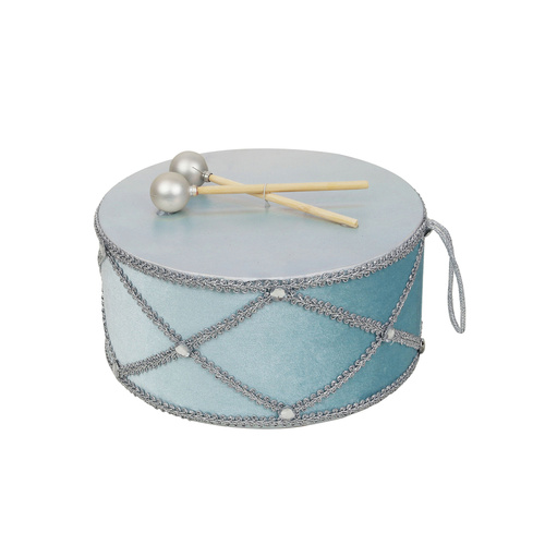 Pale Blue Velvet Drum W/Silver Details