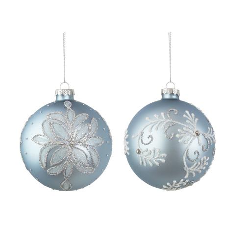 Pale Blue Glass Baubles W/Handpainted Details