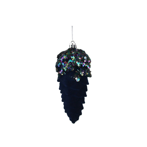 Navy Flocked Pinecone Ornament