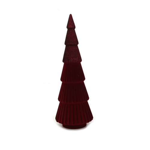 Red Flocked Tree W/Burgundy Glitter Details